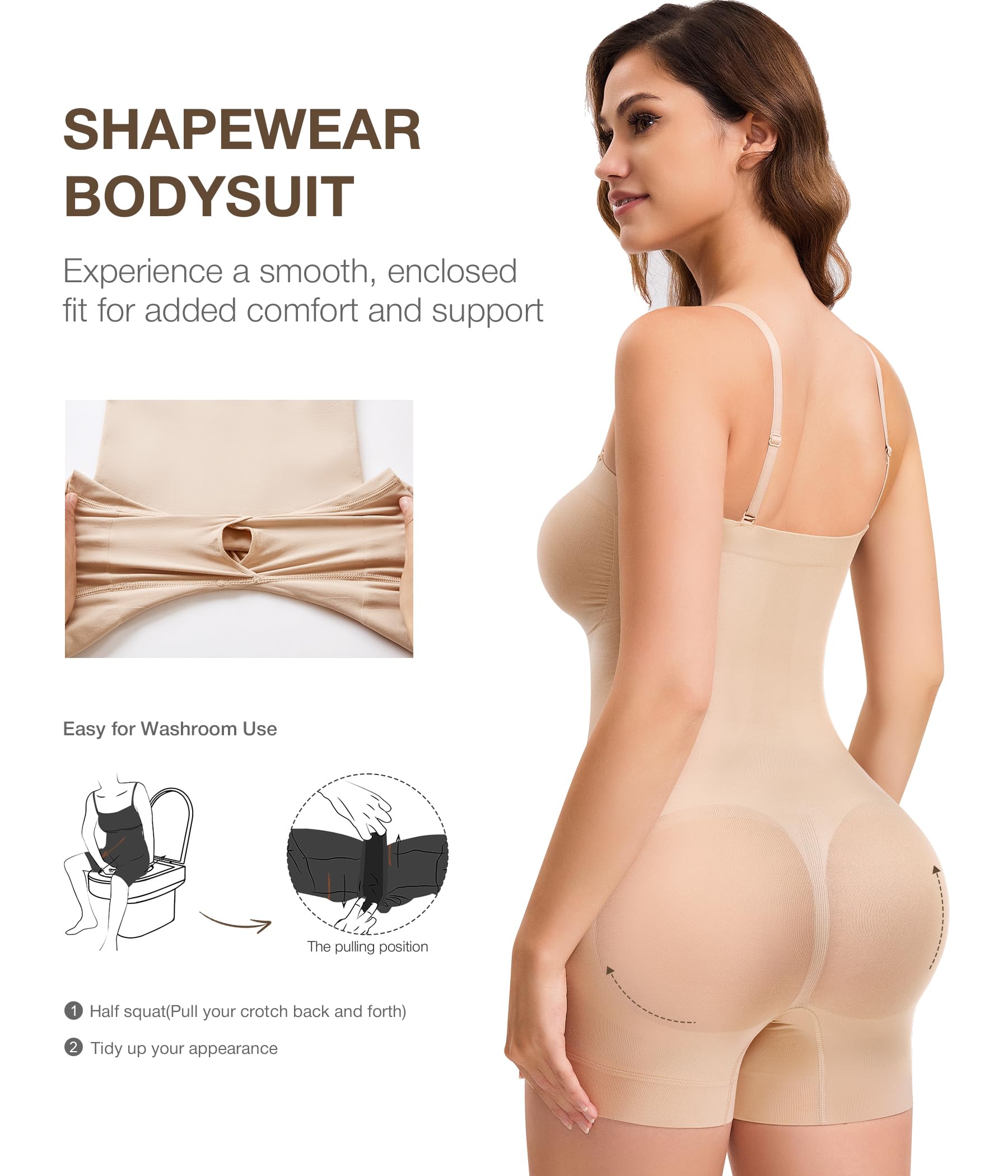 CtriLady - Bodi moldeador sin tirantes para mujer, control de abdomen, sin costuras, tirantes extraíbles.