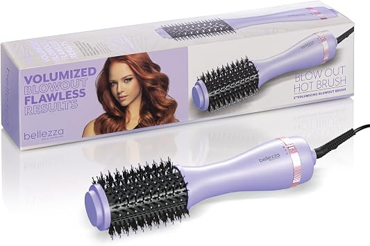 Belleza 2-in-1 Thermal Blowout Brush for Short, Long & All Hair Types | Hair Dryer & Volumizer Hot Air Styling Tool with 360 Ionic Barrel | Frizz-Free, Salon Results Purple 2"