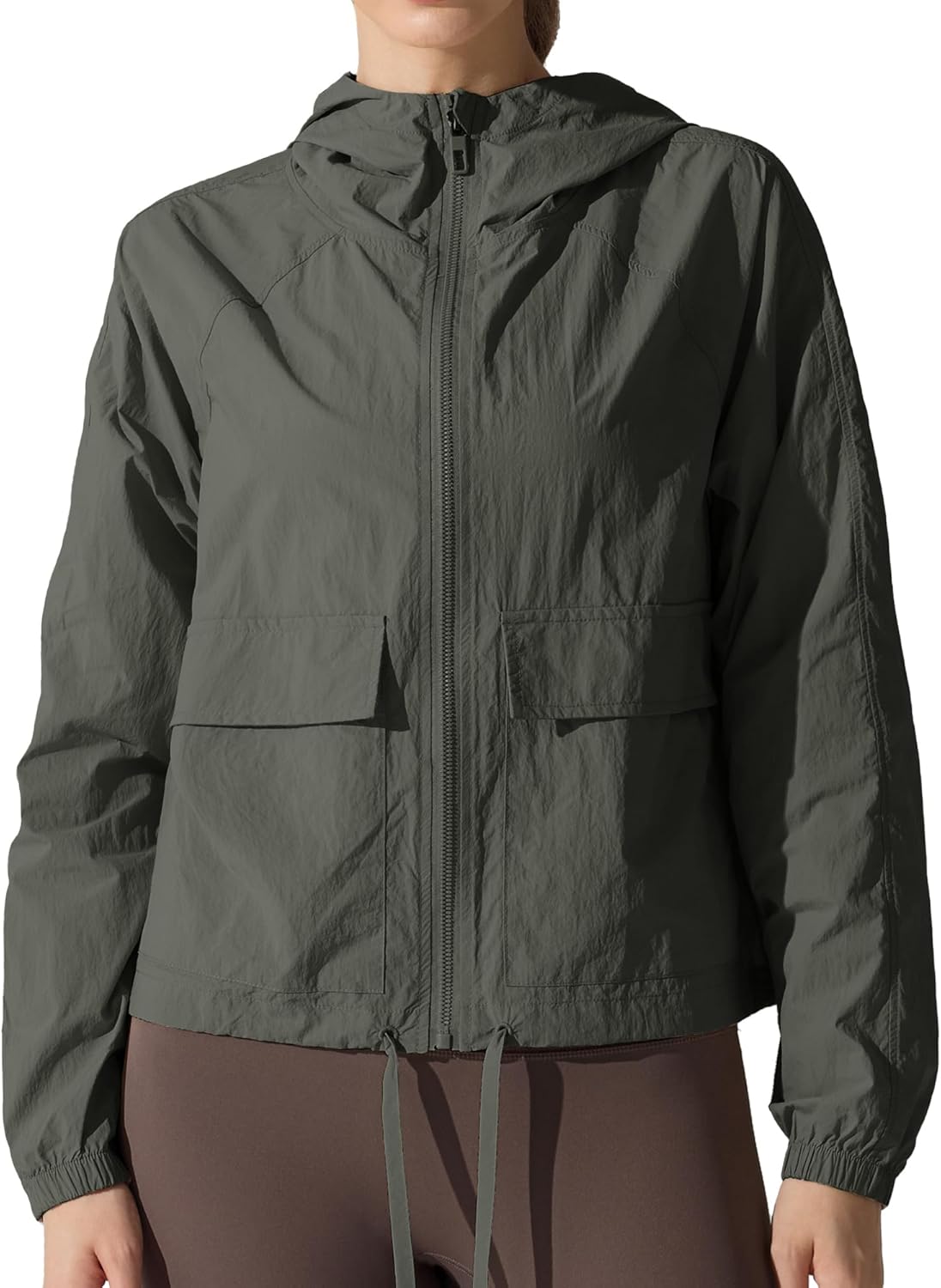 FEOYA Women's Lightweight Hooded Windbreaker Jacket Waterproof Zip Up Rain Jacket UPF50+ Casual Jacket Yoga Outerwear