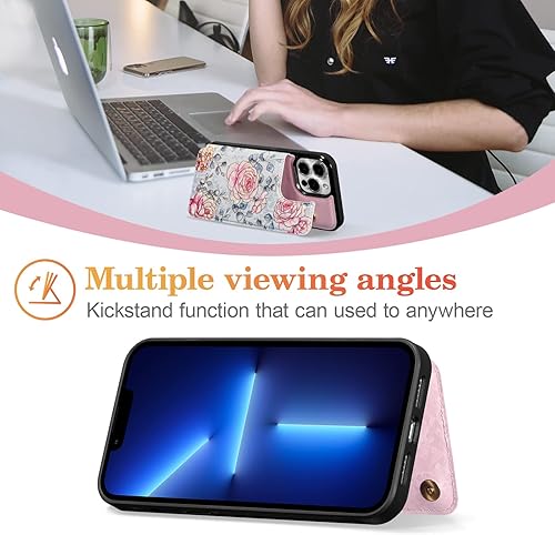 Miniatura 131 de UEEBAI Funda tipo cartera para iPhone 15 Pro Max con tarjetero, cubierta de cuero PU con soporte, bloqueo RFID, doble cierre magnético, relieve de