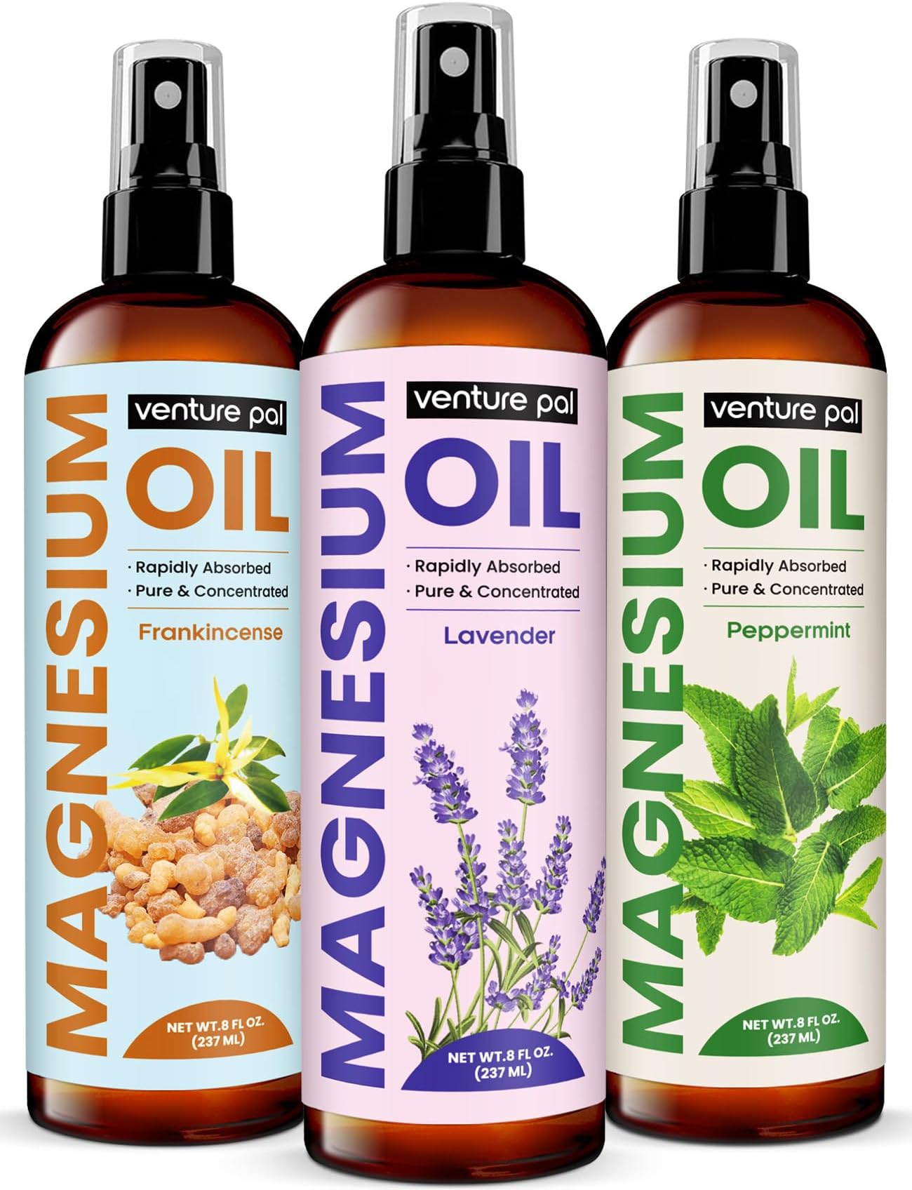 Venture Pal 100% Pure Magnesium Oil Spray with Lavender, Fast Absorption, Less Sting, Ultra-Soothing for Sleep & Muscle Relaxation, Seven (Big 8 oz) Minerals