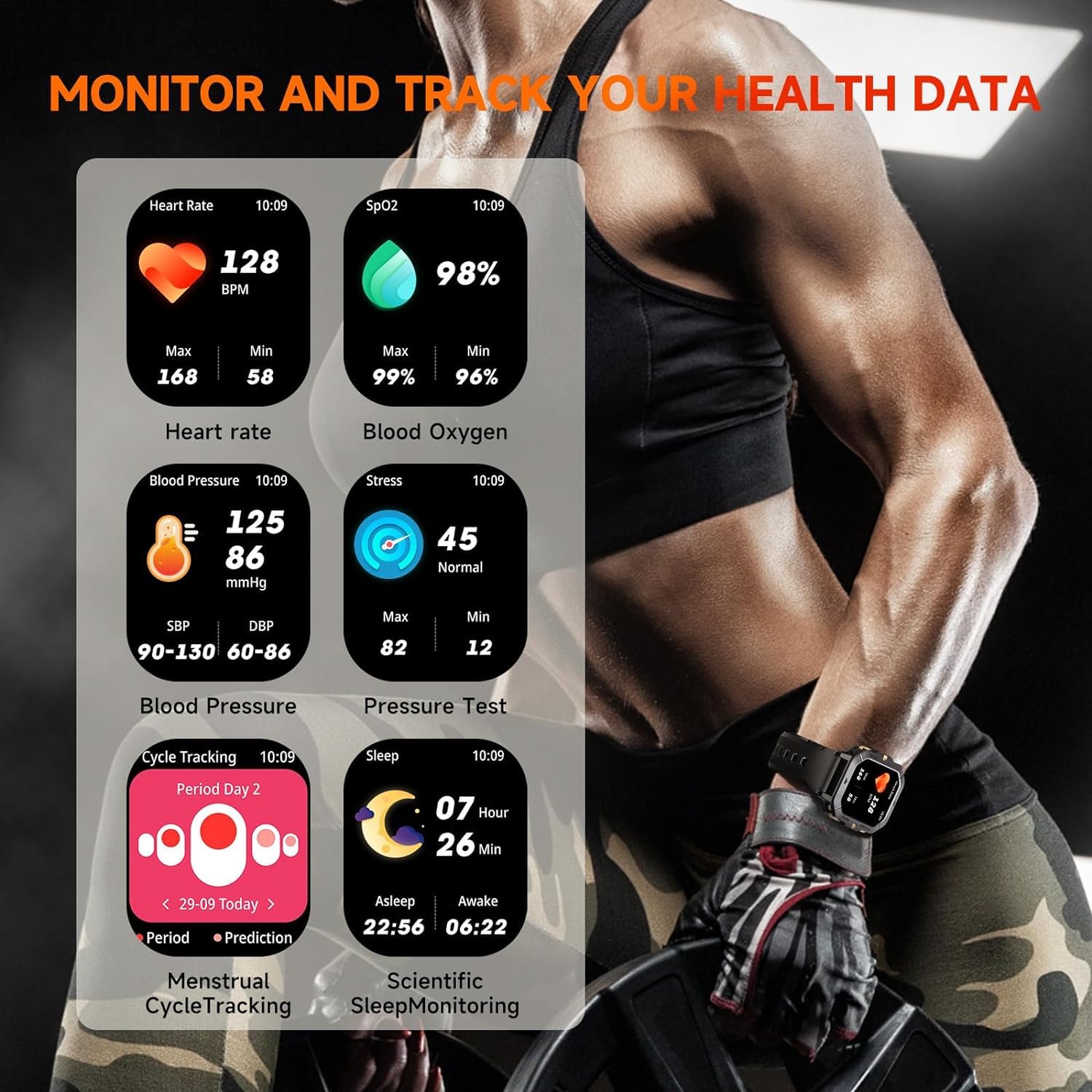 OBA Montre de Sport OUKITEL BT101 Homme 2.02 Pouces 100 Mode Sport Étanche 5ATM 410mAh Notifications, Moniteur de fréquence Cardiaque, podomètre, Suivi d'activité, Microphone, Noir, Media