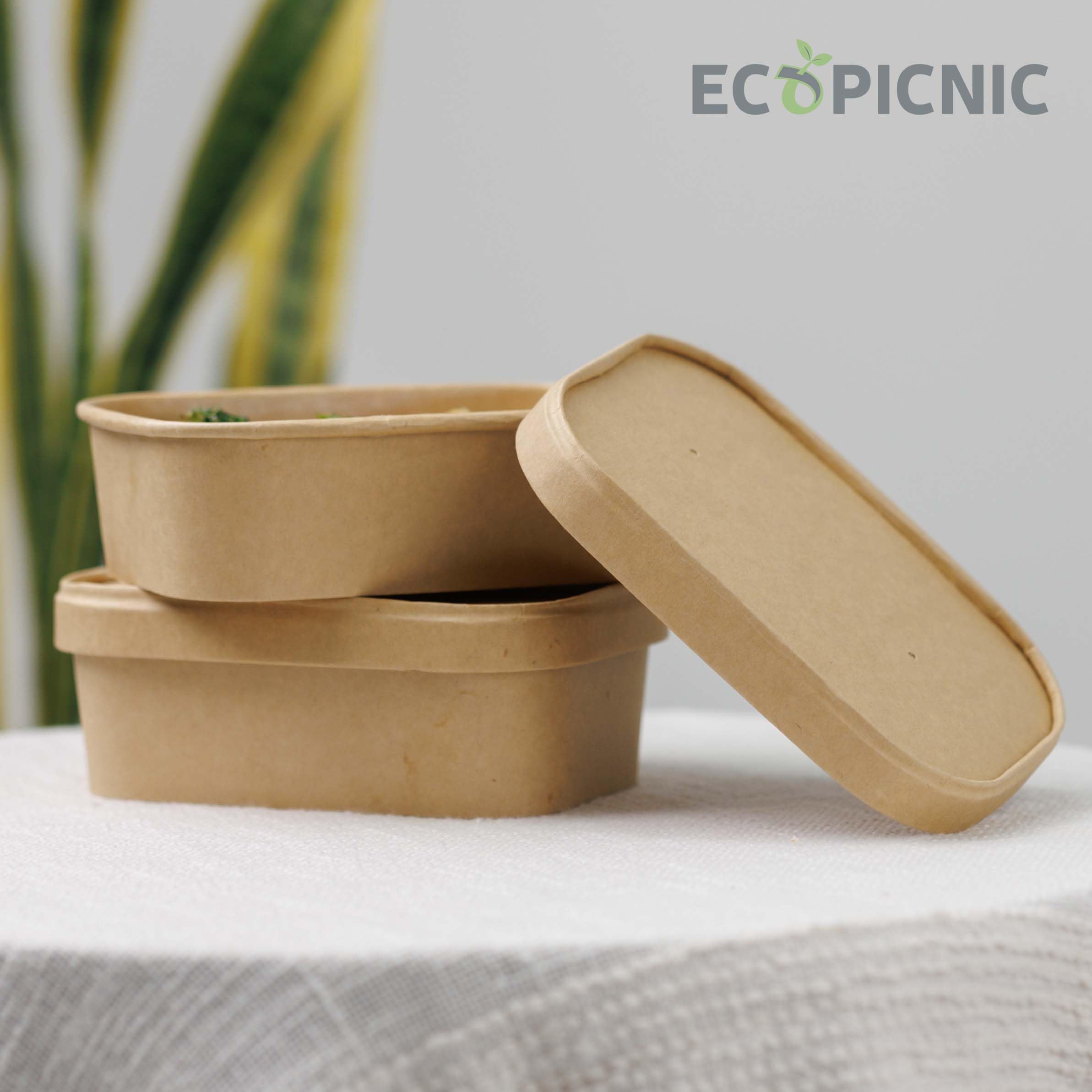 Ensaladera Rectangular de Papel Kraft con Tapa Kraft 50 Unidades 500 ml | Envases Desechables de cartón Kraft con Tapa, Ideales para ensaladas, Comidas para Llevar y Aperitivos