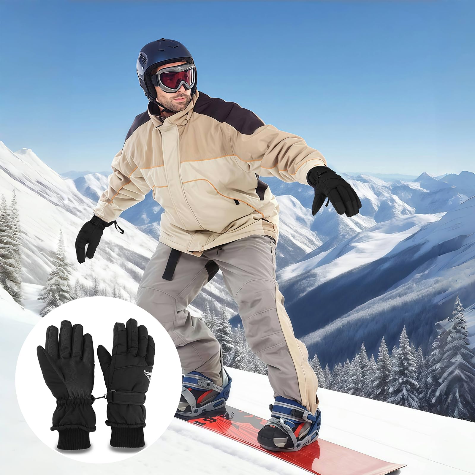 XuoAz Wasserdichte Winter-Ski-Handschuhe für Damen und Herren, rutschfest, Touchscreen, warme Snowboardhandschuhe für kaltes Wetter