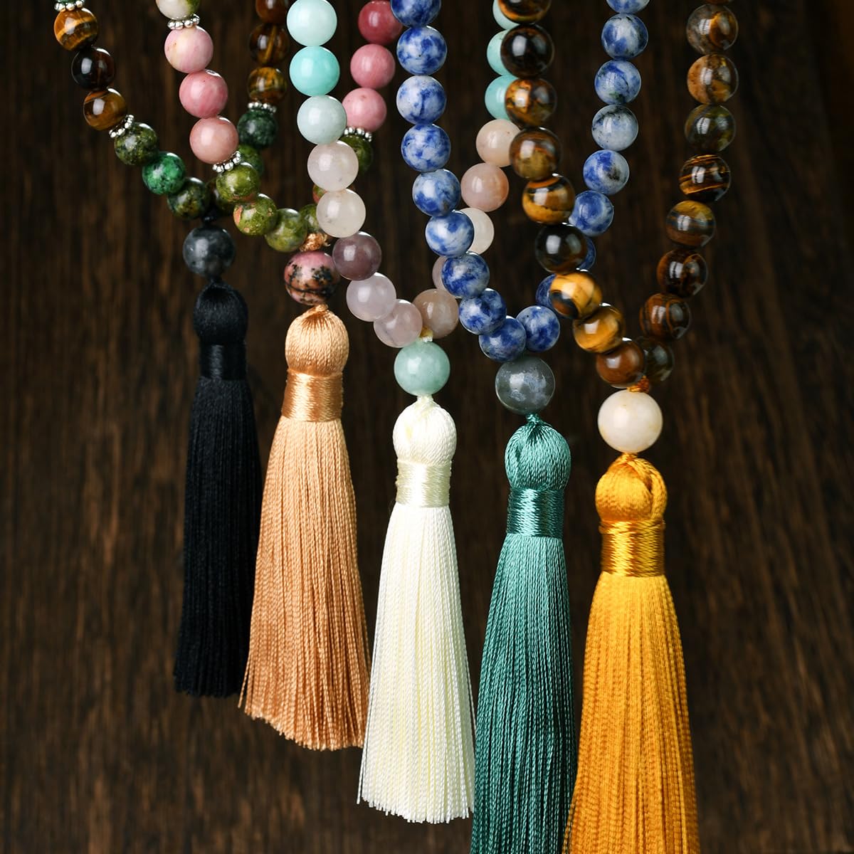 Collar de borla 1/2/3 piezas Mala cadena 108 perlas cadena Bohemia Beads cadena suéter cadena budismo cadena ágata joyas piedra natural cadena cadena para hombres mujeres yoga Reiki Chakra