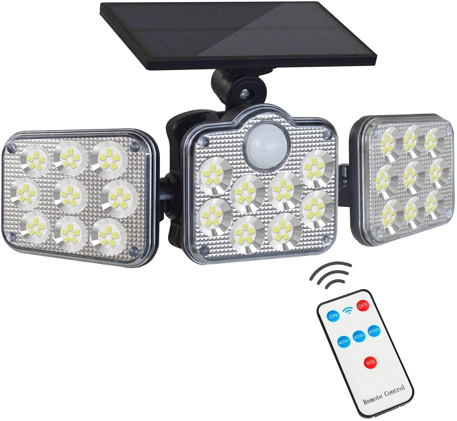 JOYWAY Solar Security Lights, 3 Adjustable Head Solar Motion Sensor Light, 138LED Solar Outdoor Lights, 360° Rotatable IP65 Waterproof Solar Security Flood Light With remote control