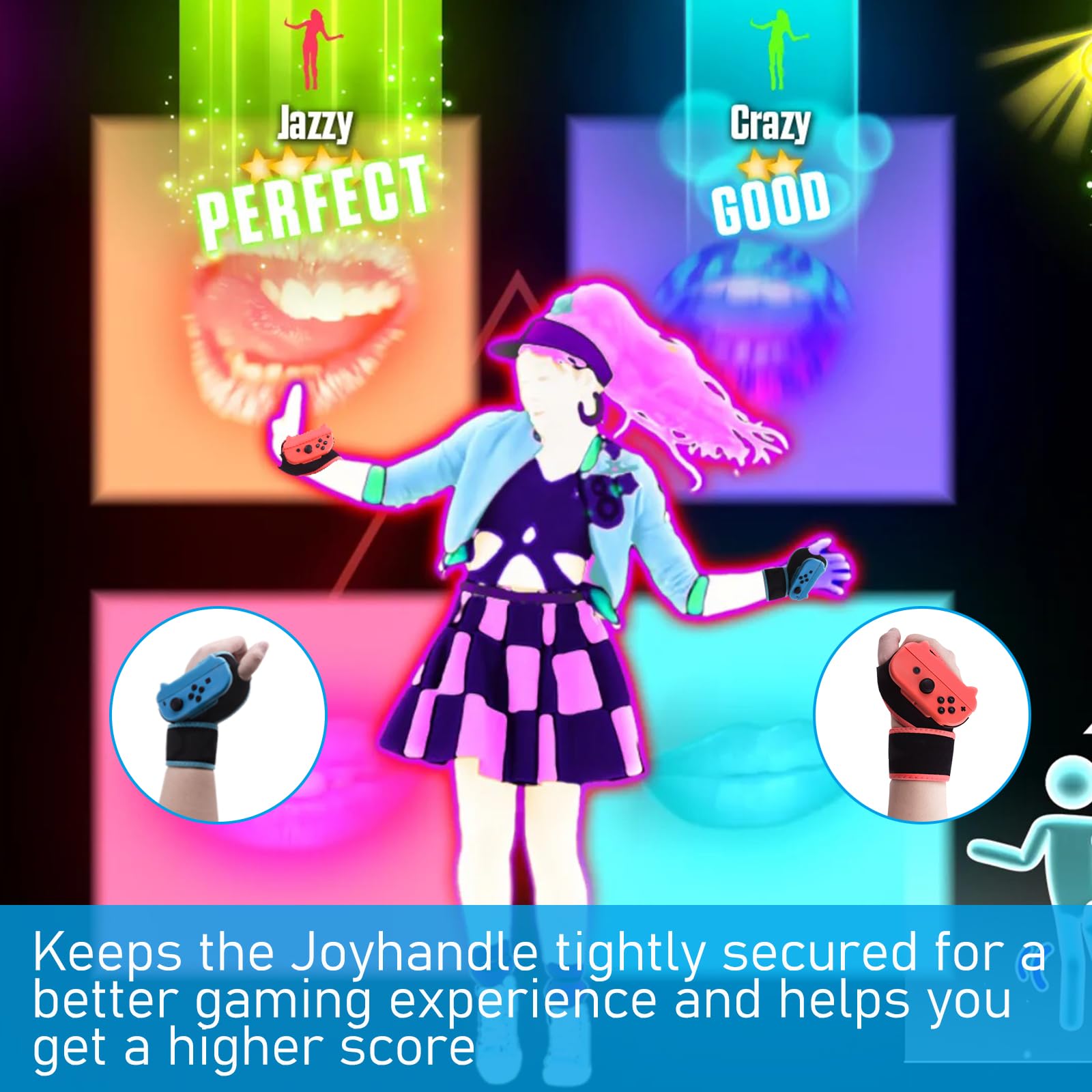 Just Dance Switch 2026 2025 2024 2023 2022 Brassard Réglable Compatible avec Nintendo Switch/Switch OLED Disponible en Rouge et Bleu Hautement Élastique Adapté aux Adultes et Enfants