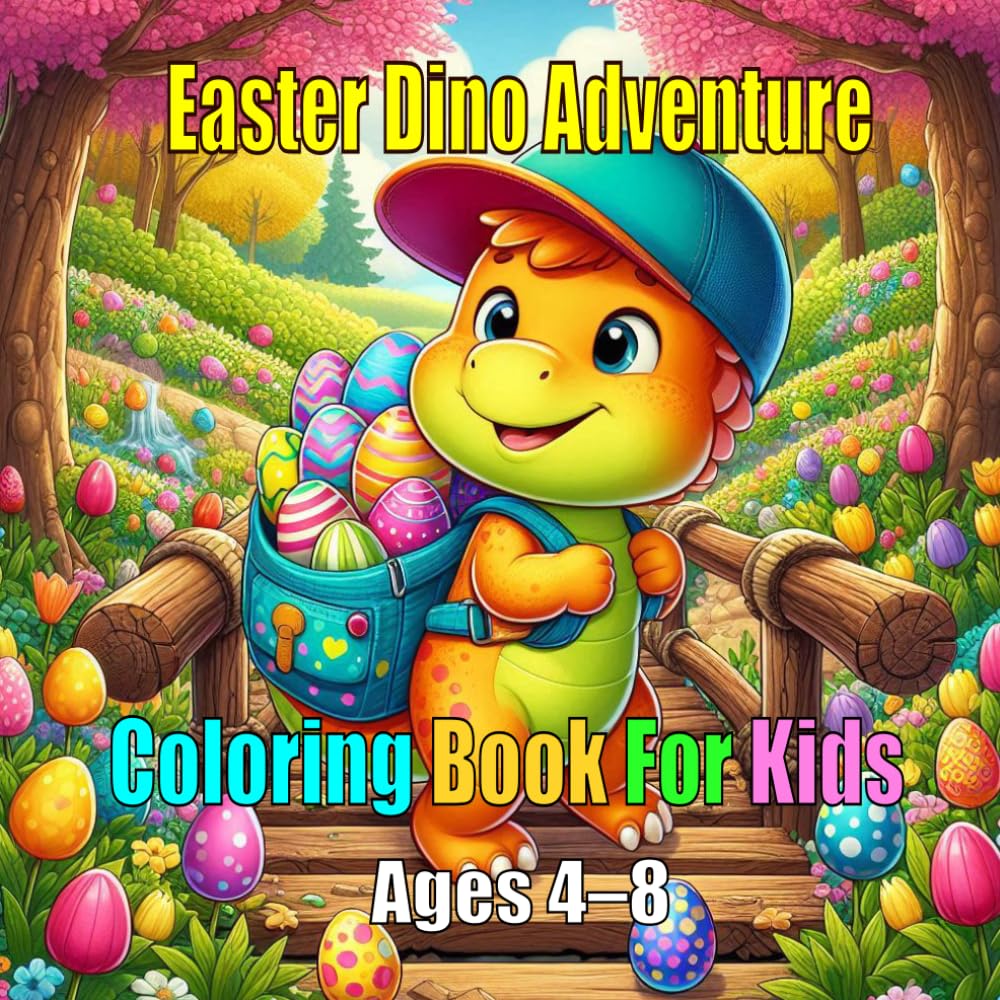 Easter Dino Adventure Coloring Book for Kids Ages 4–8: Cute Dinosaurs, Egg Hunt Fun & Maze Puzzles