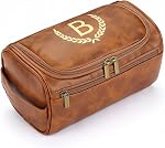 OXYEFEI Sac de toilette Hommes, Dons pour hommes, Sac de voyage de toilette pour hommes PU Sacs en cuir Cosmétiques Organisateur Accessoires de rangement (M)