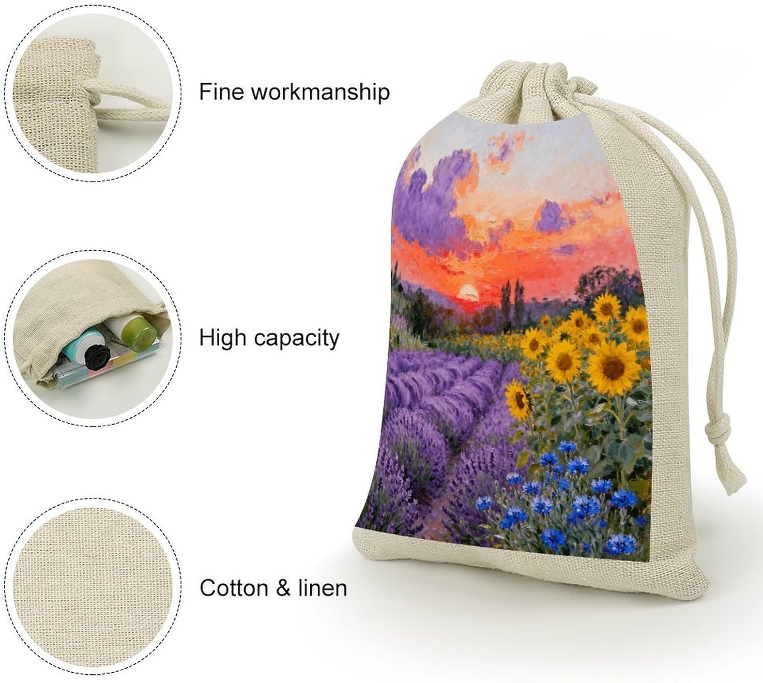 VstaDank Purple Waves And Golden Sun Small Burlap Bags with Drawstring image 3