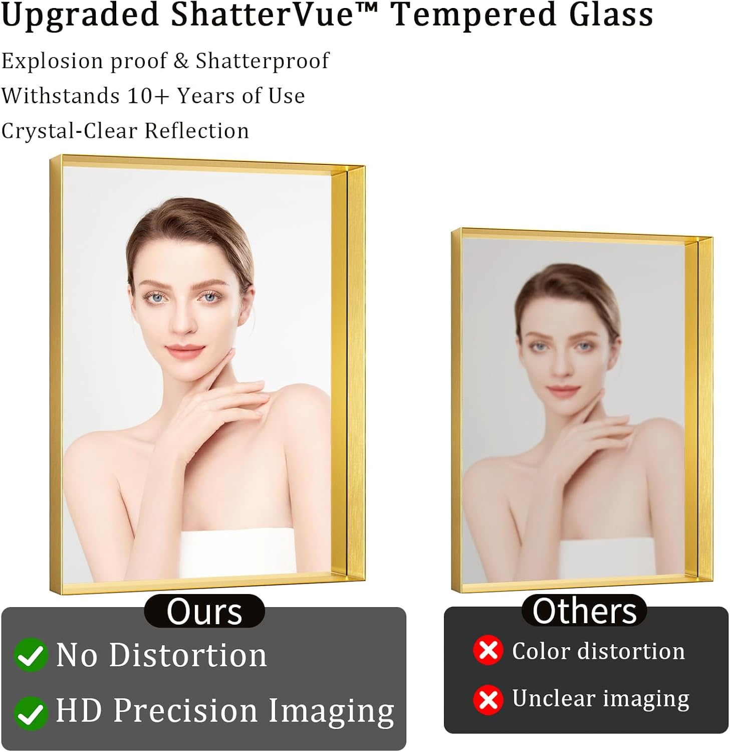 Koonmi 30x48 Inch Metal Framed Bathroom Mirror for Wall, Gold Rectangle Vanity Mirror with Anti-Rust, Shatterproof Tempered Glass, Horizontal/Vertical Hanging for Farmhouse, Bedroom, Entryway - Image 6