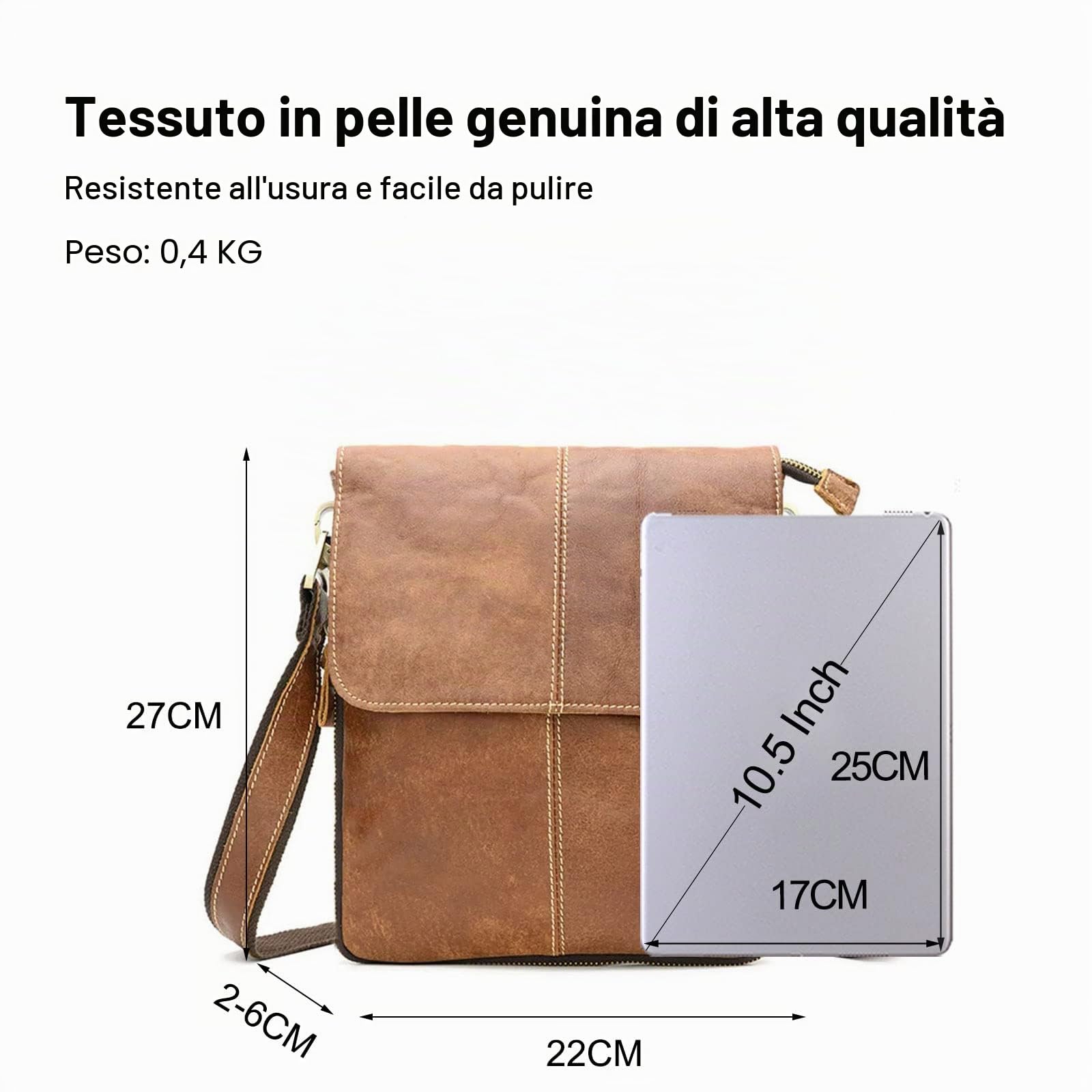 FANDARE Retrò Borse Tracolla Uomo Borsello Borsa a Tracolla Pelle Espandibile Borsa a Spalla Impermeabile Crossbody Bag per scuola Università Business Viaggio Lavoro Borsa a Spalla per cellulare
