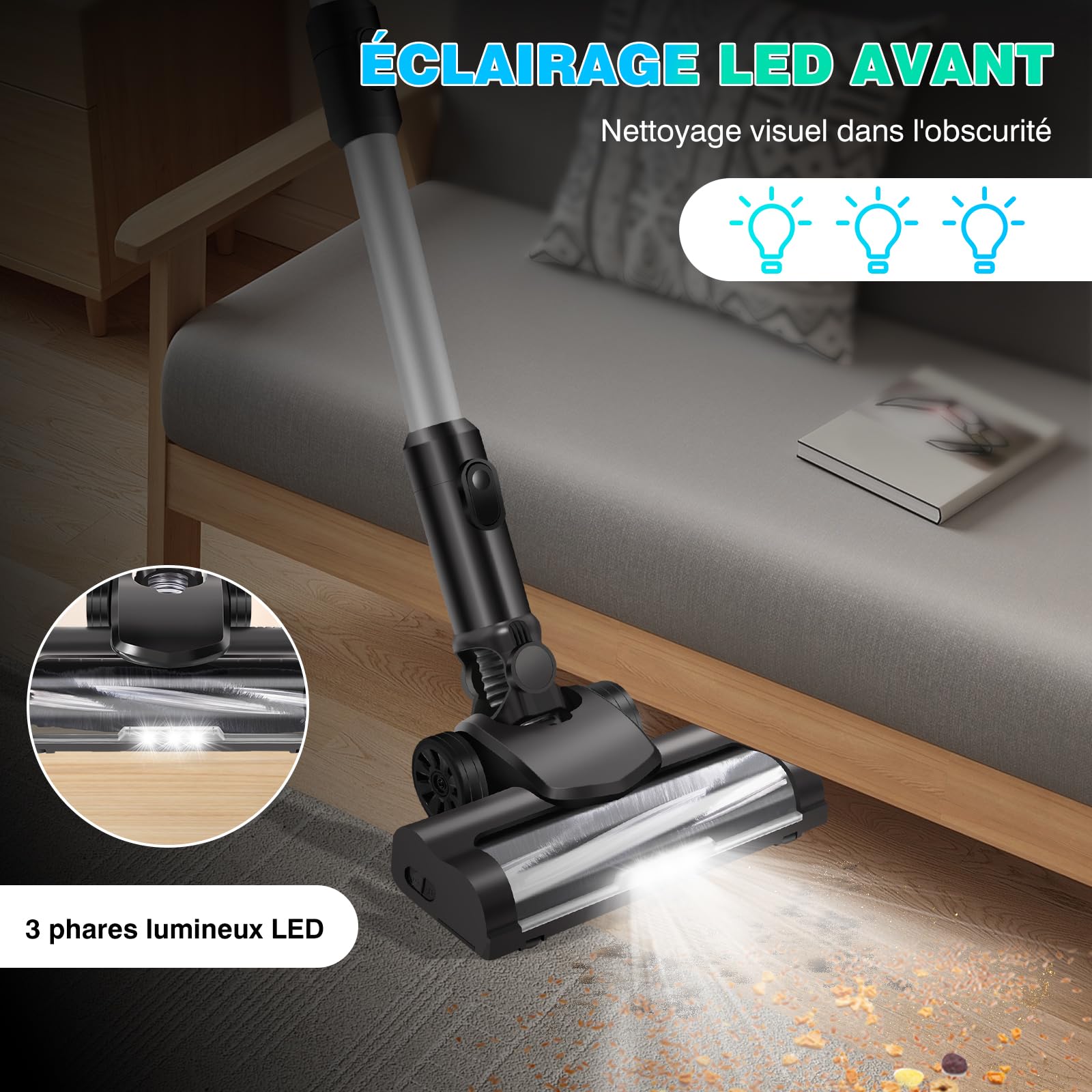 Aspirateur Balai sans Fil Multifonctions 4 en 1 Hoover Laveur avec Batterie Rechargeable 3000mAh - 2 Mode D'aspiration De Puissance