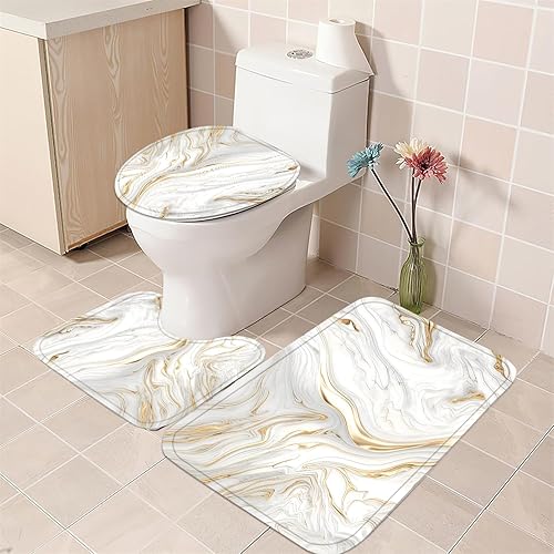 Vista 16 de Nkzply Juego de 4 cortinas de ducha de mármol negro con alfombras, juegos de baño dorados con cortina de ducha y alfombras, accesorios de decoración