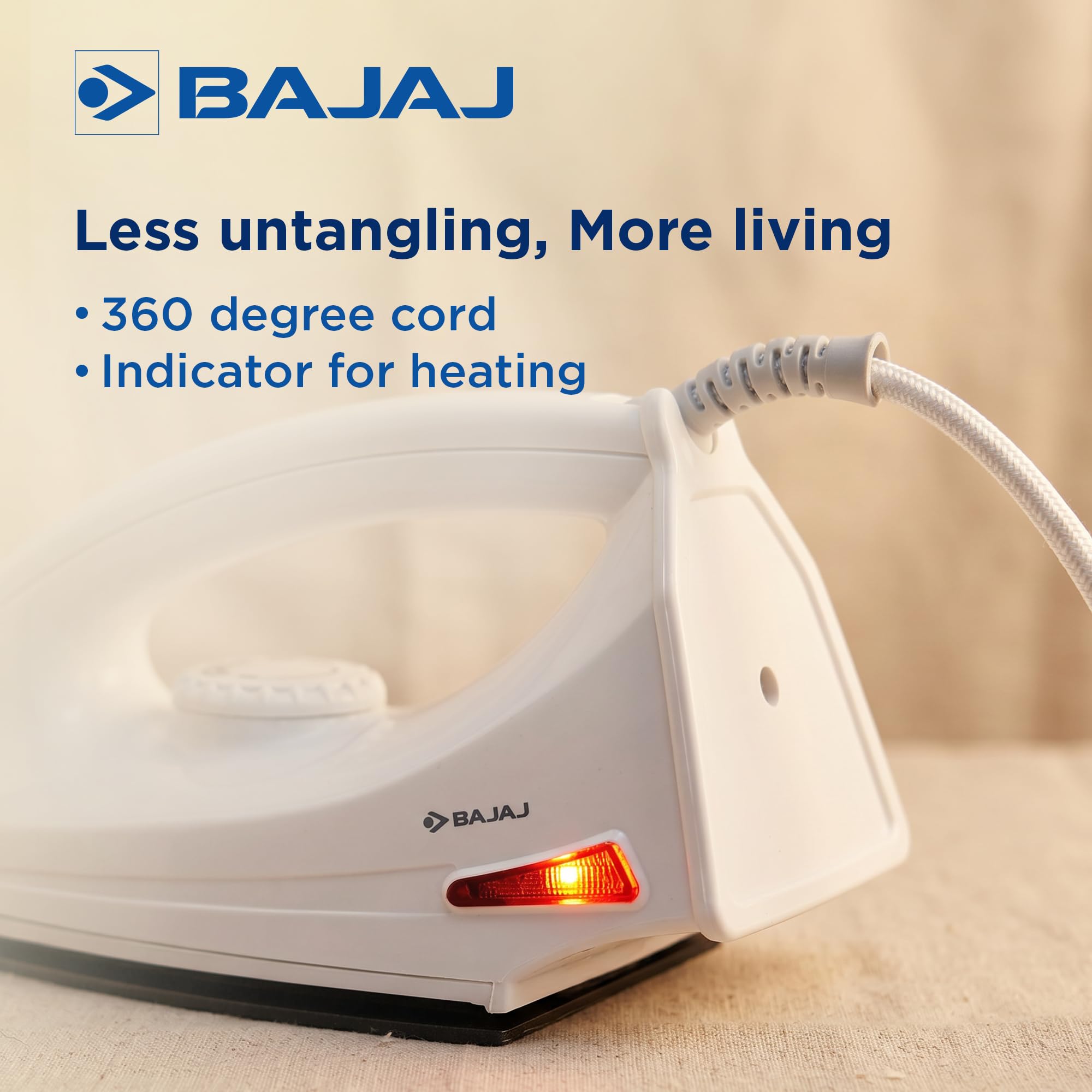 Bajaj DX-6 1000 Watts Dry Iron | Advance Soleplate And Anti-Bacterial German Coating Technology | Thermol Fuse Safety | Auto Shut-Off | Cool Touch Body | 2 Yr Warranty 【White】 1