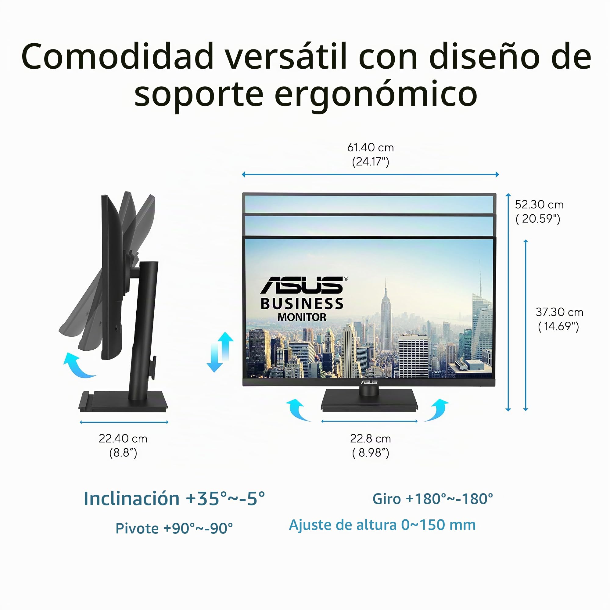 ASUS VA27UCPS - Monitor Profesional de 27", 4K UHD (3840x2160), IPS, 99% sRGB, HDR-10, USB-C, Altavoces estéreo, antiparpadeo, Filtro de luz Azul, ergonómico, Montaje en Pared, sostenibilidad