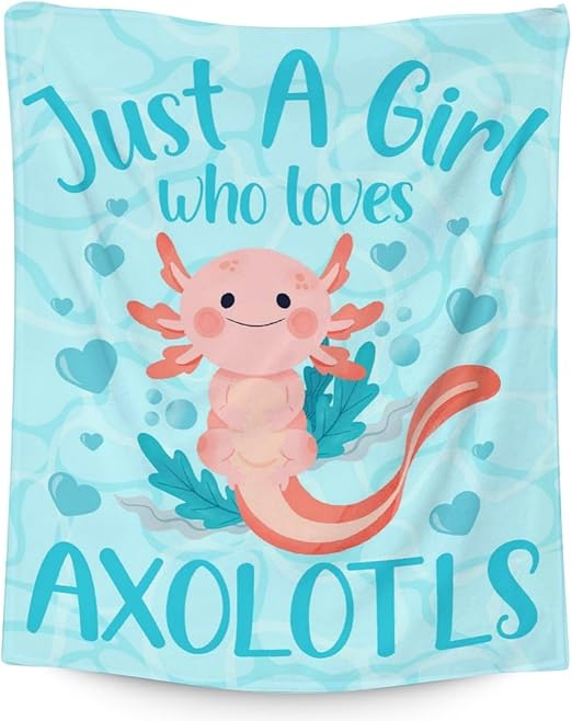 Girl Blanket - 60x80 Inches Cute Axolotl Throw - Blue Soft Fuzzy Blankets for Bed, Couch & Living Room
