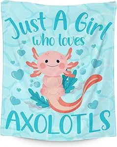 Girl Blanket - 60x80 Inches Cute Axolotl Throw - Blue Soft Fuzzy Blankets for Bed, Couch & Living Room
