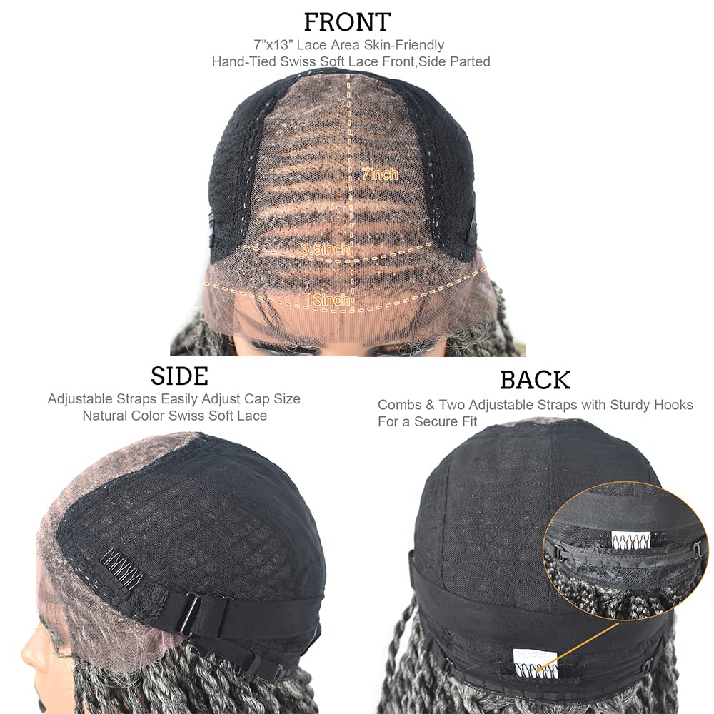 5.5X3.5 Swiss Lace Front Lightweight Twist Braids Wigs Micro Cornrow Half Box Heat Friendly African Hair Natural Look with Baby Hair Hand-made Braided for Black Women 31" #1B/613T Black Blonde Ombre