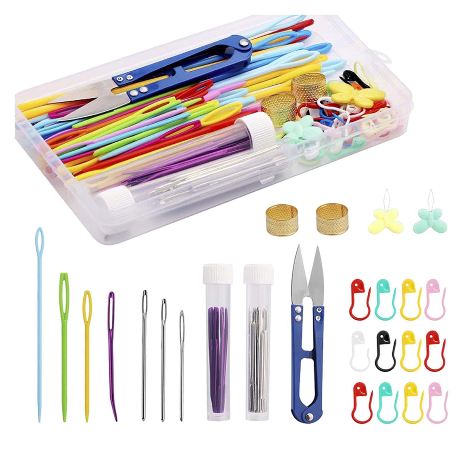 Hsioluted and Crochet Tools Large Eye Needle with Tape Measure Stitches Markers Storage Box for Accessories Large Eye Needle for Yarn