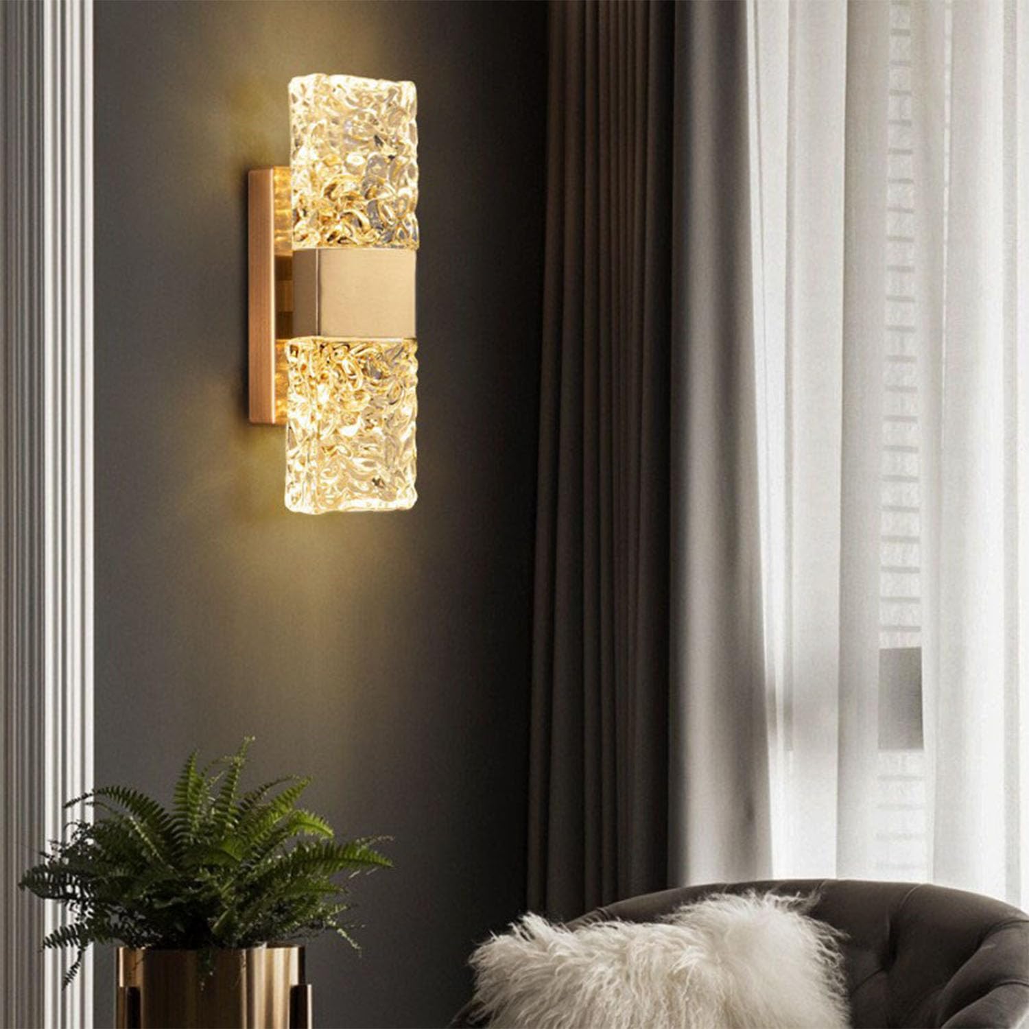 zhxinashu LED-Wandleuchte Innen, Goldene Wasserwellen-Wandlampe, Warmweiß | LED 5W, Modern Luxuriös, Leuchtmittel enthalten (nicht austauschbar), Kristall-Lampe für Nachttisch, Wohnzimmer und Flur