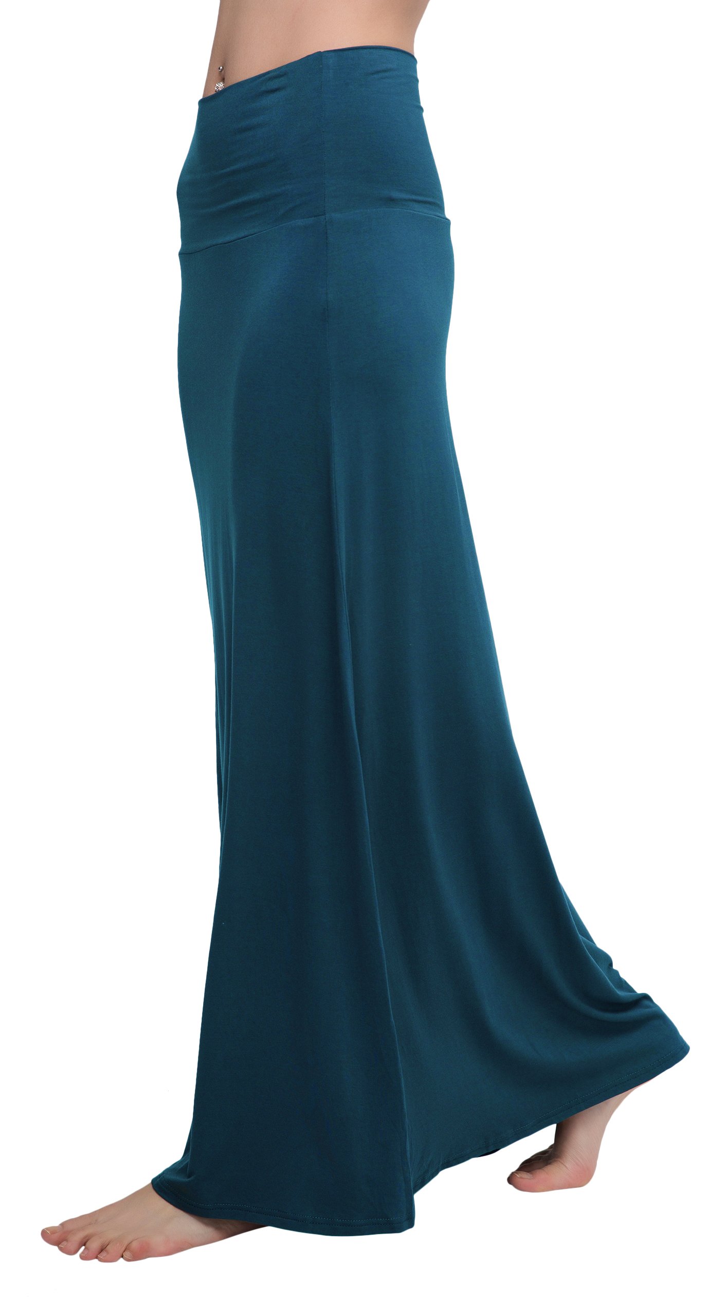 Urban CoCoWomen's Stylish Spandex Comfy Fold-Over Flare Long Maxi Skirt