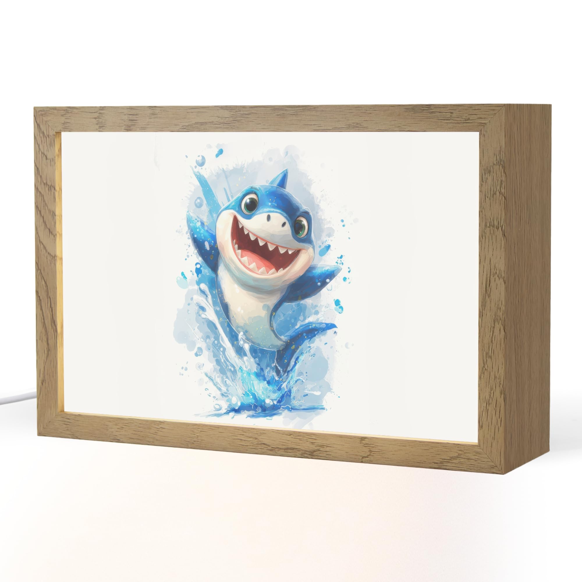 Nachttischlampe Für Kinder 30x20 cm Still Licht Baby Nachtlicht Nachtlampe Kinderzimmer Hai - Wasser - Blau