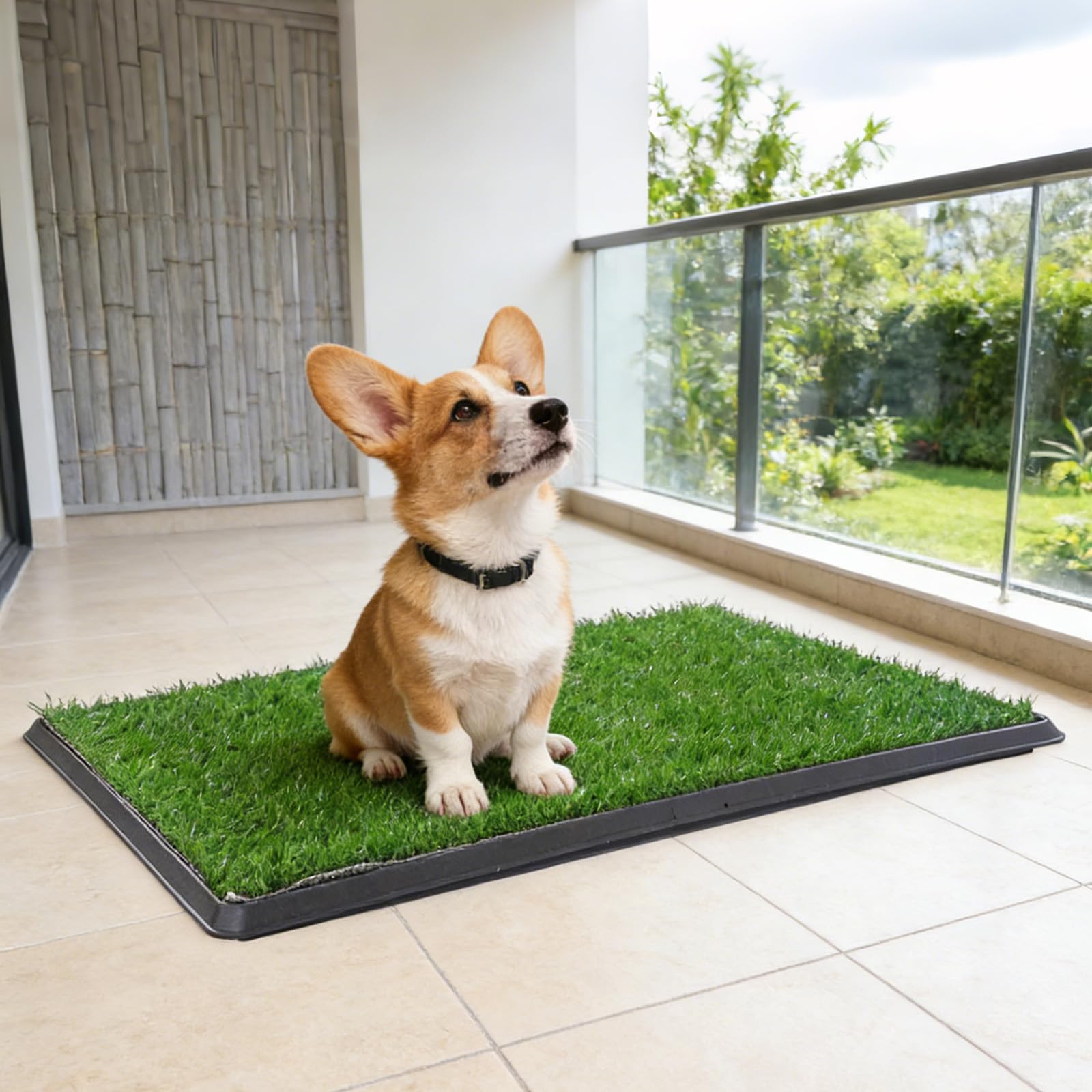 Tapis de propreté chien, Système de Toilette en Gazon Artificiel à 3 Couches, Litière Portable pour Chiens pour l’Apprentissage de la Propreté en Intérieur et Extérieur, 50 x 40 cm (avec pipi pad)