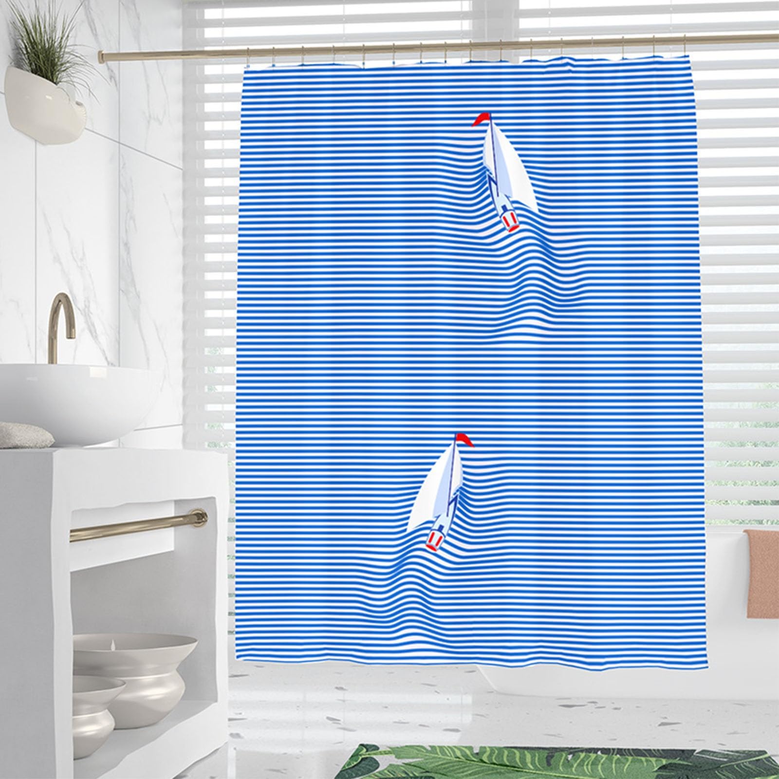XUEDNGM Shower Curtains Mould Proof Resistant 184 x 100 cm(72 x 39inch) Weighted Hem, Quick-Drying, Customizable, Bpa Free, with Hooks Long Mildew-Proof Shower Curtain Liner, boat
