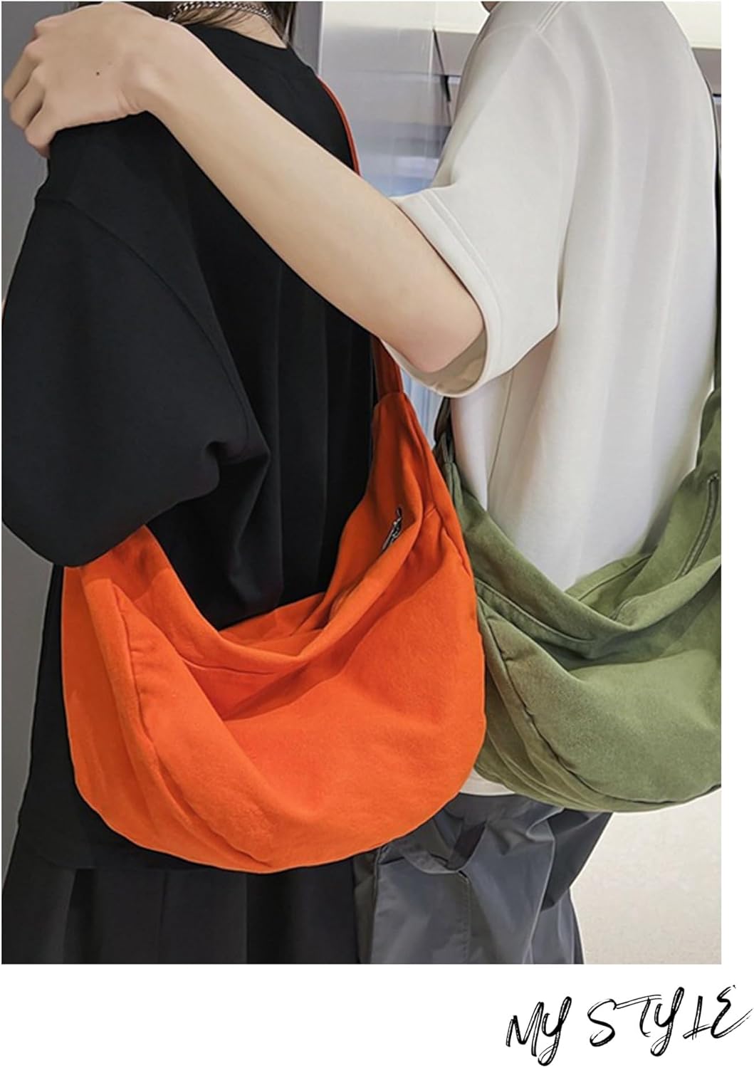TeeYee Women Tote Bag Crossbody Crescent Bag Fashion Canvas Hobo Shopper with Zipper Pockets for Work Travel