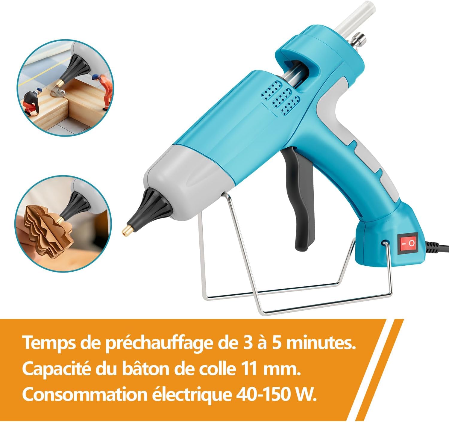 Hot Melt Glue Gun Kit, Full Size, 20W, with Switch, for Wood, Metal, Ceramics, Leather, and DIY Projects (Blue-03)