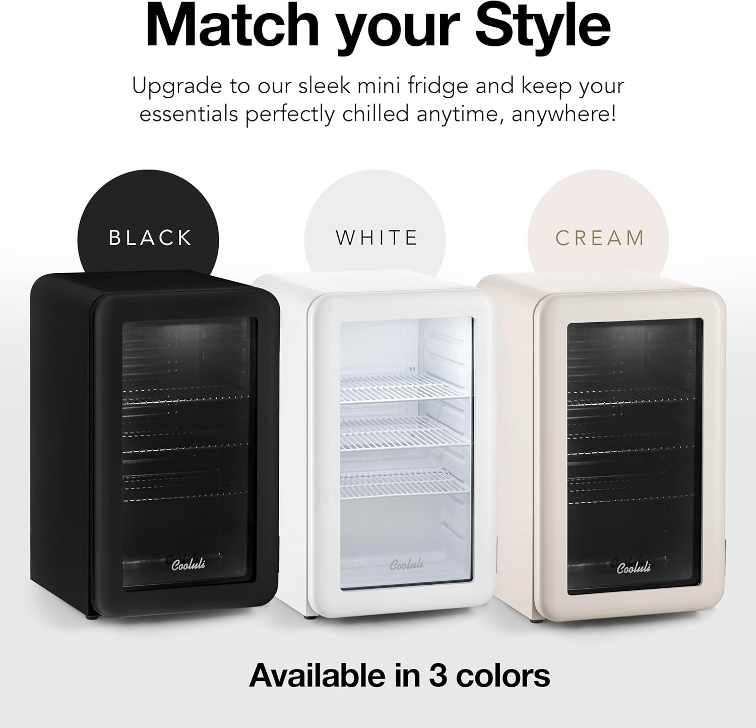 Cooluli Decor 2.4 cu ft Compact Mini Fridge with Glass Door - Small Refrigerator for Bedroom, Office, Dorm - Ideal for Soda Drinks, Beer (Black)
