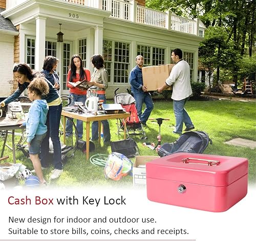 Miniatura 5 de Decaller - Caja de efectivo con bandeja para dinero, cierre de metal con cerradura para seguridad, 19,8 x 17,2 x 9,14 cm, color rosa
