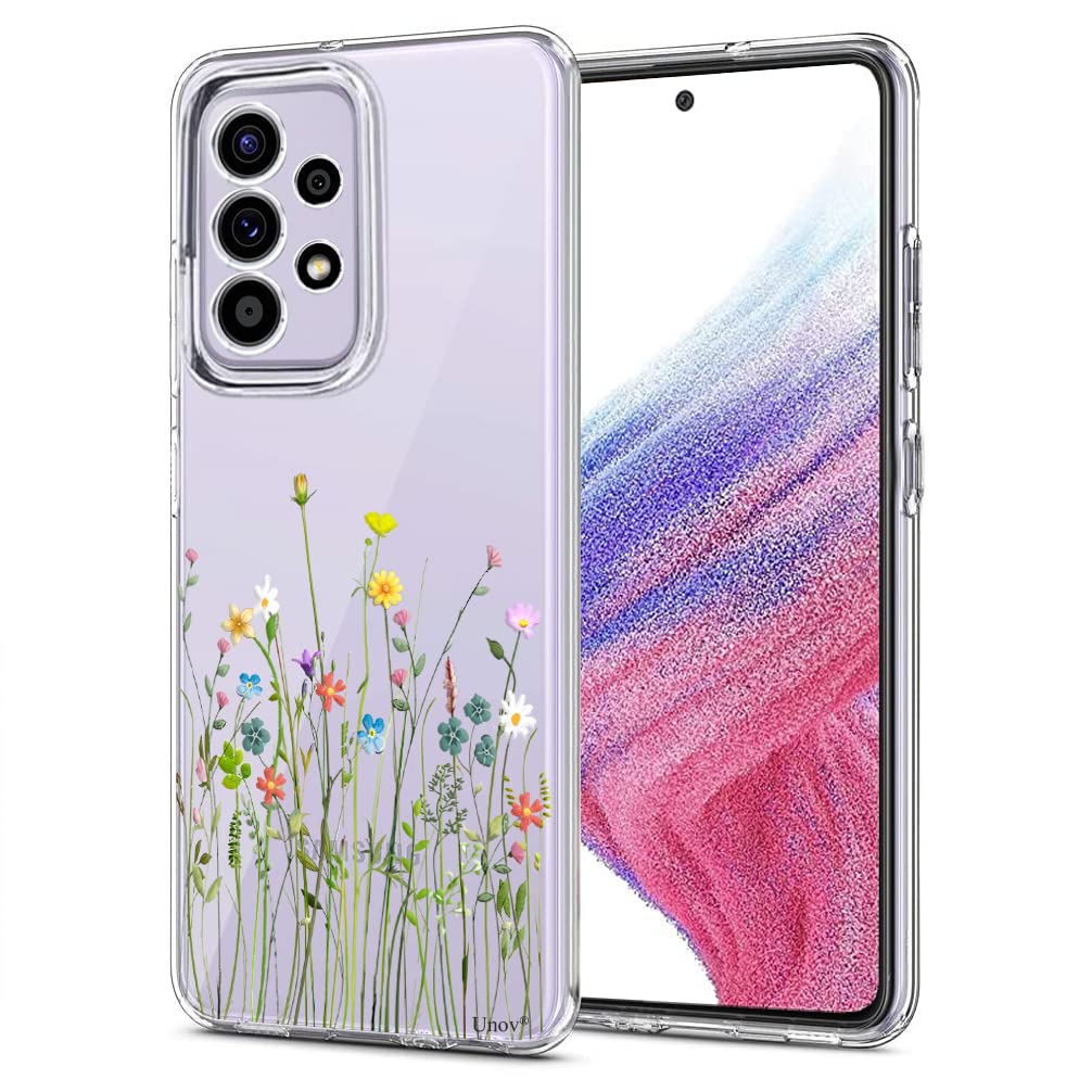 Unov Case Compatible with Galaxy A53 5G Case Clear with Design Soft TPU Shock Absorption Slim Embossed Pattern Protective 6.5 inch (Flower Bouquet)