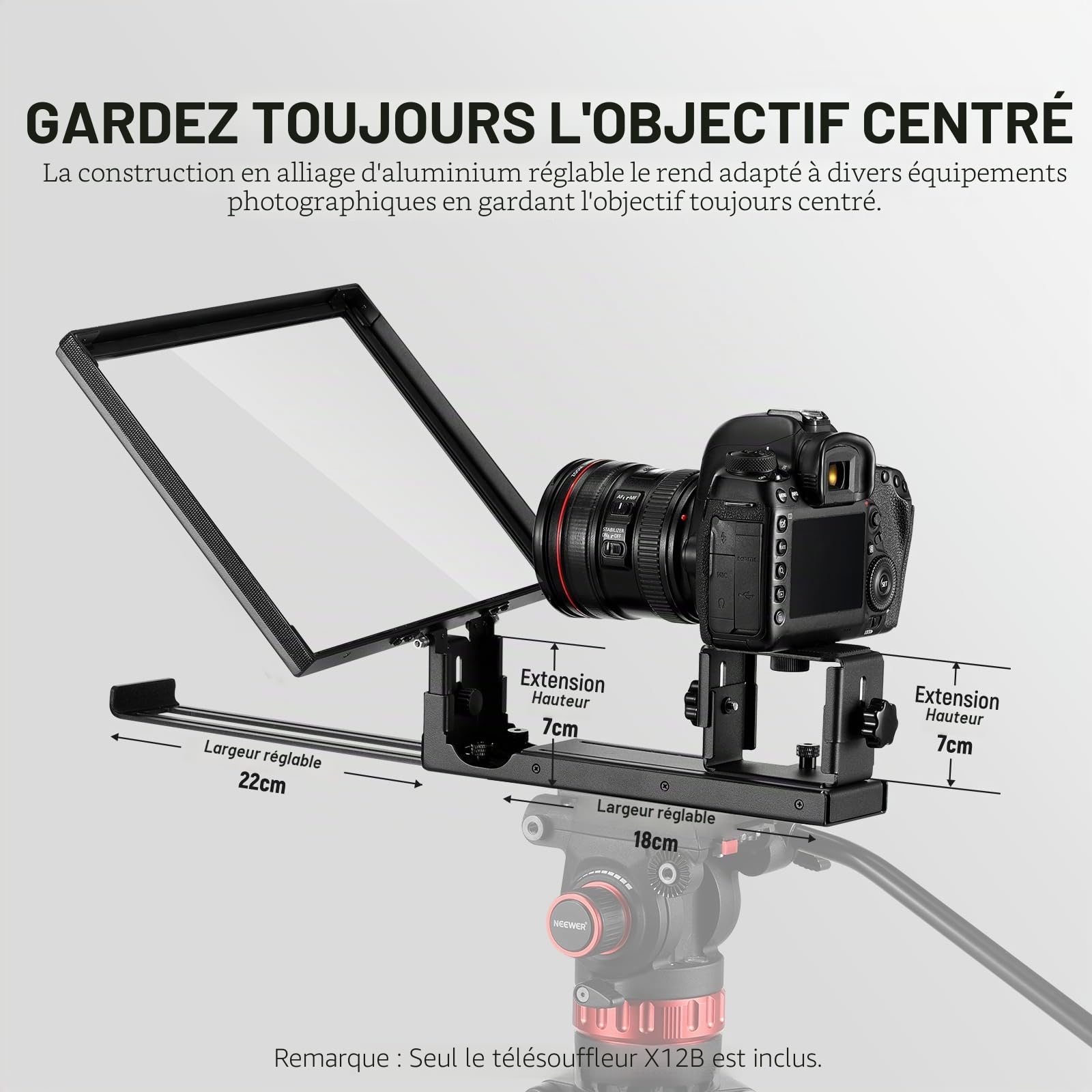 NEEWER BASICS X12B Téléprompteur Relevable en Alliage d'Alum 12" pour iPad, Tablette Téléphone DSLR, Non Assemblage, Contrôle App, Compatible avec iOS Android, Pro pour Enseignement et Flux en Direct