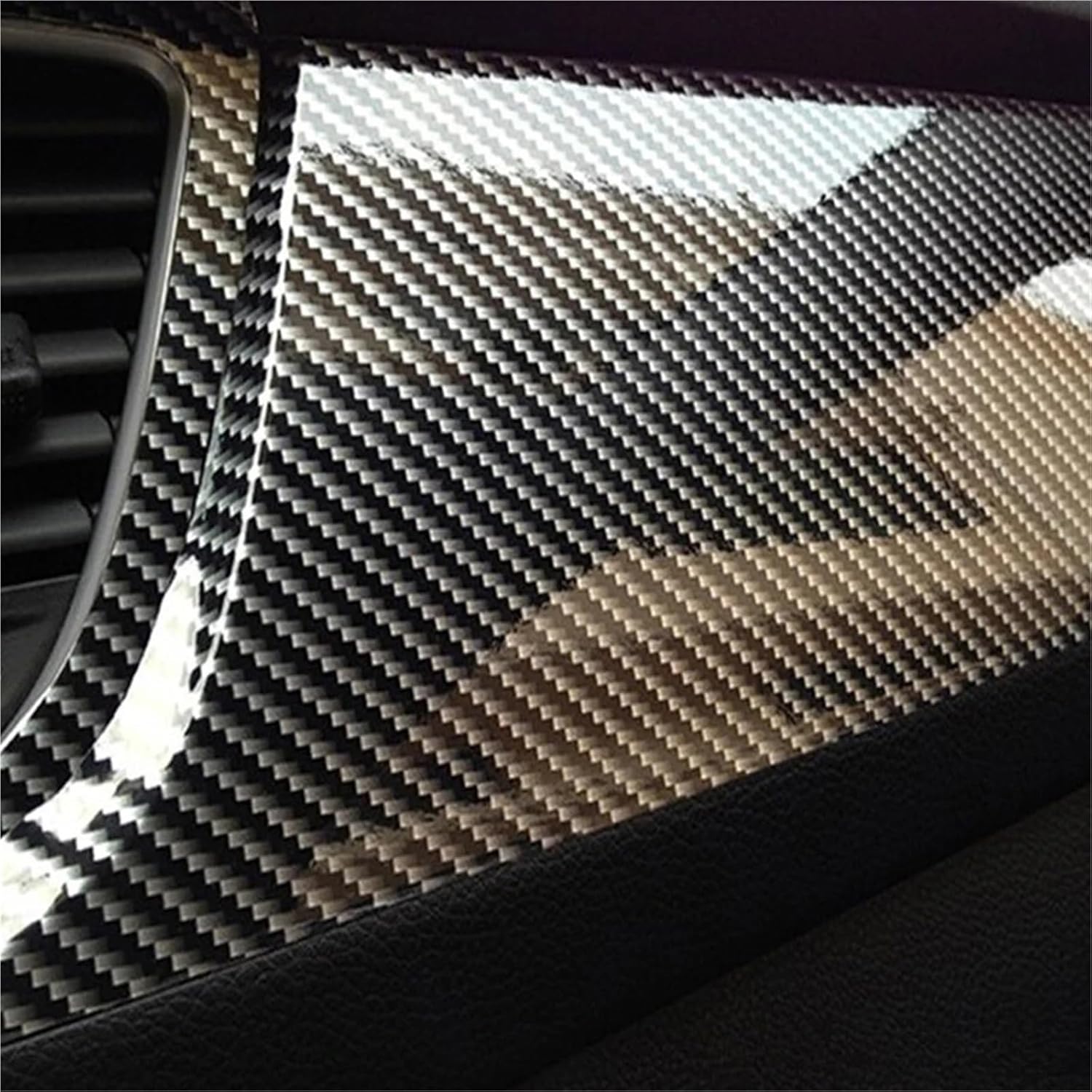 2D Black Silver Twill Carbon Fiber Film 2D Glossy Carbon Fiber Vinyl Film Auto Wrapping Vinyl wrap foil car Sticker(Black Grey Twill,152CM X 60CM)