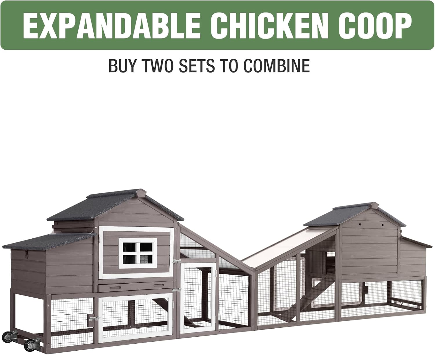 Chicken Coop with Wheels,Outdoor Hen House with Waterproof Asphalt Roof, Wooden Poultry Enclosure with Easy-Clean Slide-Out Tray,Poultry Cage with Nesting Boxes for Duck Rabbit Chicken(Brown)