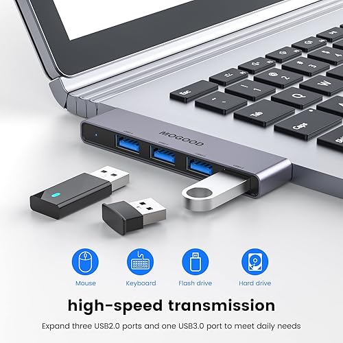 Miniatura 4 de Hub USB para laptop, MOGOOD USB Hub 3.0, divisor USB ultrafino, concentrador de datos carga no compatible, estación adaptador de múltiples puertos