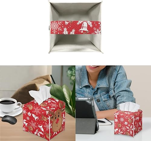 Miniatura 4 de Funda para caja de pañuelos de Navidad, color rojo cuadrado para cocina, caja de pañuelos de alce de Navidad, cubierta para escritorio de oficina de