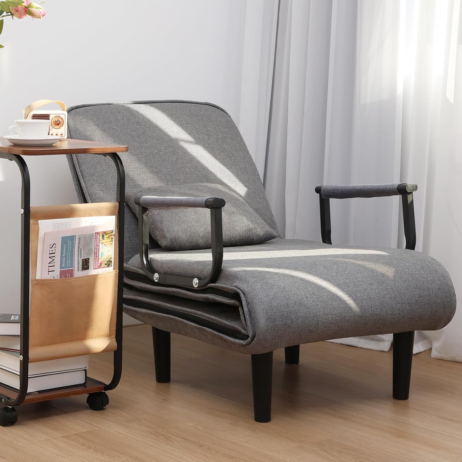 HEVIRGO Sleepers Convertible Sofa Bed, 3 in 1 Zipper Closure Armchair Bed, Fold Out Chair for Apartments, Bedroom, Office Grey 6