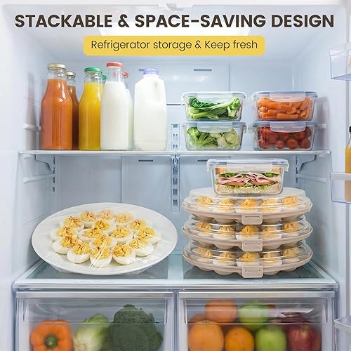 Miniatura 6 de HAKSEN Recipientes para huevos rellenos con tapa, bandeja portátil con 22 ranuras para servir huevos rellenos, ideal para fiestas navideñas y cocina