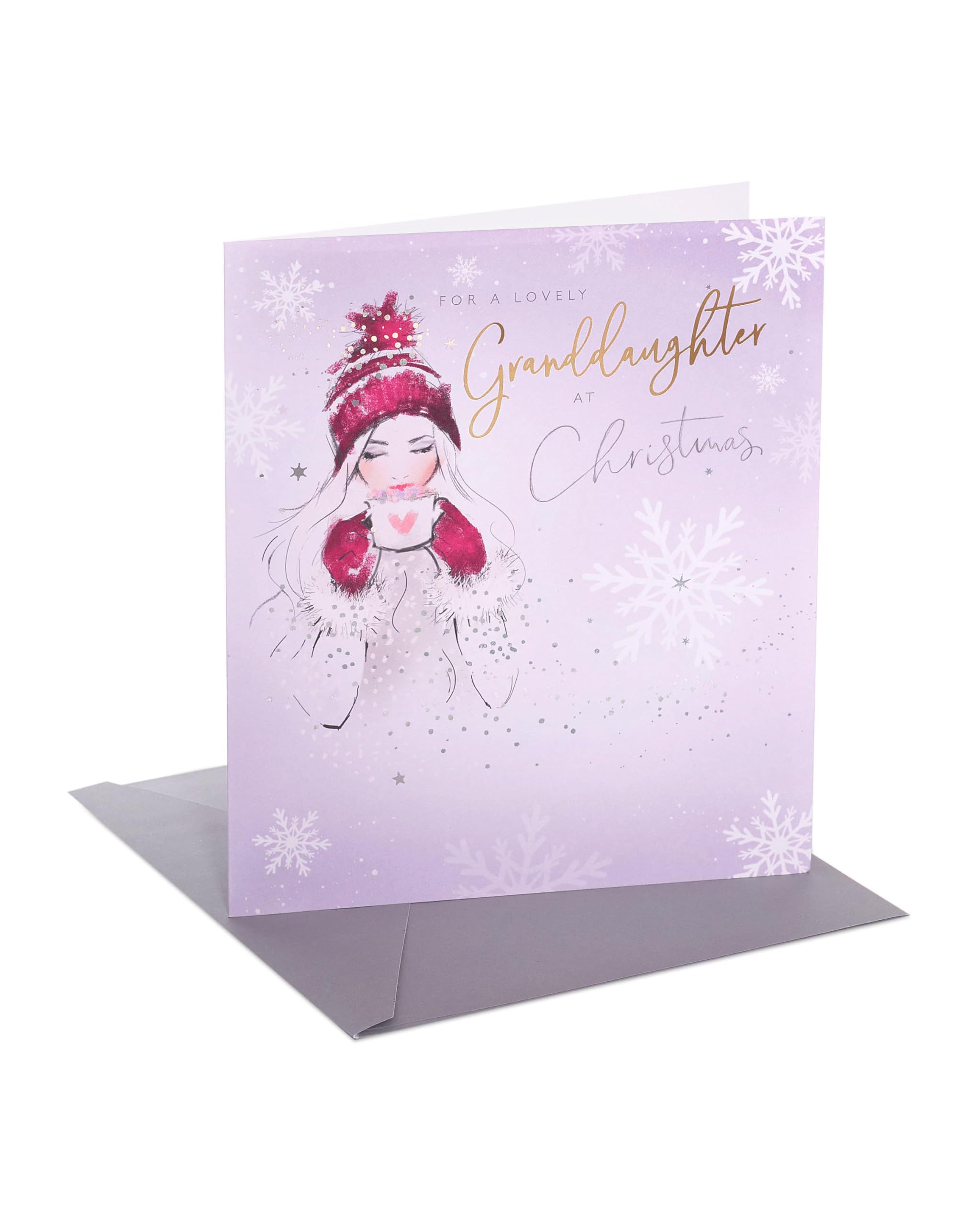UK Greetings Christmas Card for Granddaughter - Cosy Girl Design
