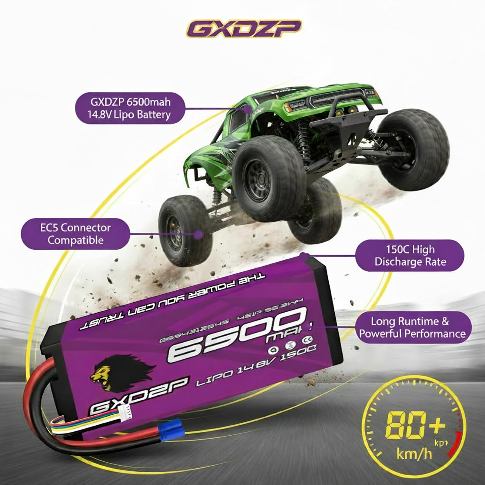 2 Batterie LiPo 4S 6500mAh 14.8V 150C EC5 Pack Doppio Massima Potenza Hardcase Custodia Rigida per Auto Buggy Camion Truggy Aereo Drone FPV RC Scala 1/10 1/8 Radiocomandato Modellismo Racing