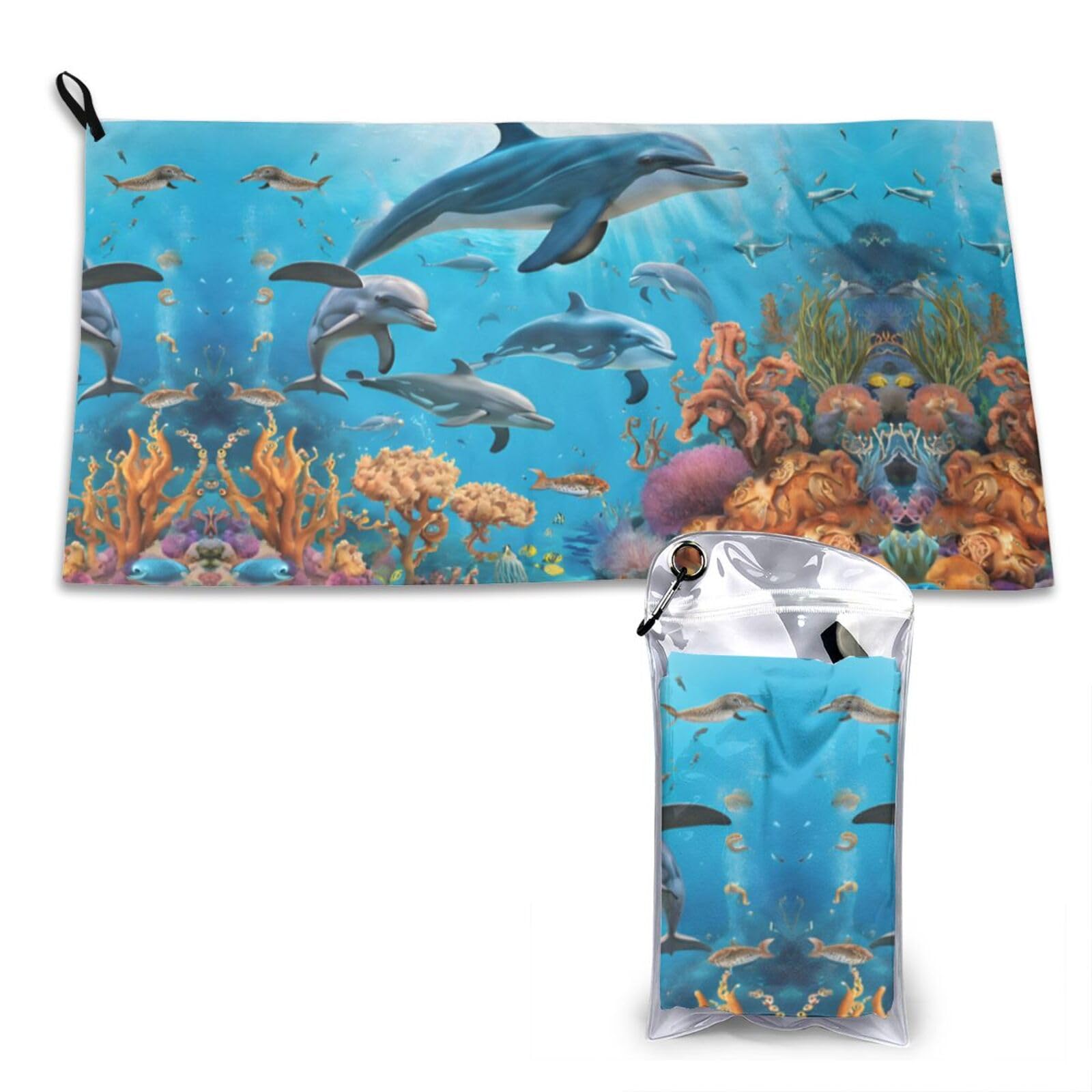 WXWJSHMGC Dolphins Sea Turtle Octopus Coral Reef Print Cooling Towel, Gym Towel,Cooling Towels For Neck, Soft Breathable Travel Cool Towel,Sports Towels For Gym,Camping