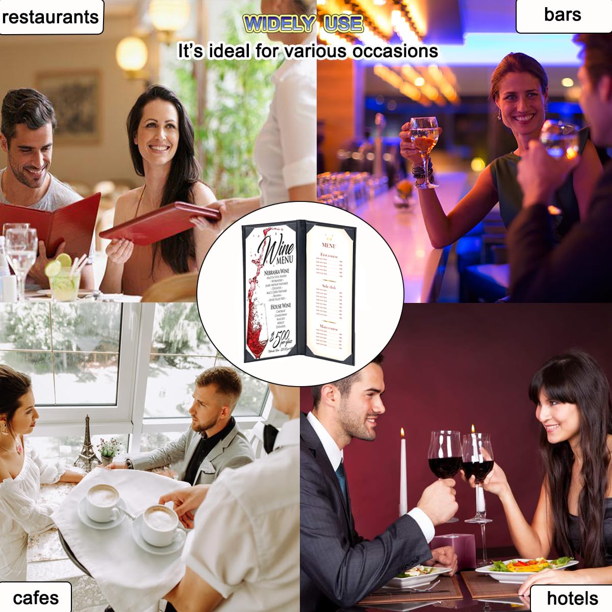 Leather Menu Holder Water Proof Dinner Menu Cover Holder for Restaurant,Hotel,Bar,Cocktails Menu Covers 4.25 x11 inches,2 Views,1 Pack