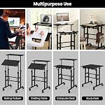Tangkula Mobile Standing Desk Stand Up Desk, Height Adjustable Computer Desk with Standing & Seating 2 Modes, Tilting Tabletop & Flexible Wheels, Rolling Laptop Cart Sit Stand Desk