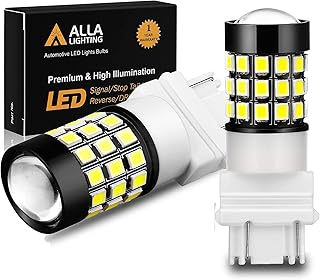 Alla Lighting T25 3157 3156 LED Strobe Brake, Back-up Reverse Light Bulbs, 6000K Xenon White Super Bright 2835 39-SMD High Power 3056 3156 4057 3457 3057 3157 Flashing Lamps