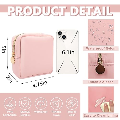 Miniatura 2 de Bolsa de maquillaje pequeña impermeable para bolso, bolsa de almacenamiento de artículos de tocador de viaje de nailon, bonita bolsa de cosméticos