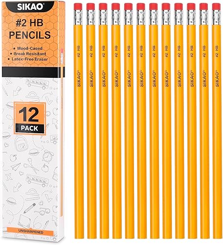 Lápices de 12 lápices #2, lápices número 2 a granel, lápices de madera para niños, lápices de dibujo de bocetos, lápices amarillos HB n. 2 con