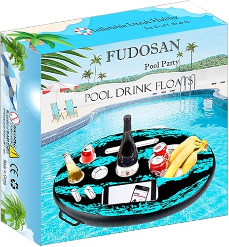 Miniatura 8 de FUDOSAN Flotadores para bebidas de piscina, soporte flotante inflable para bebidas con 9 agujeros, flotadores de bebidas para bañera de hidromasaje,